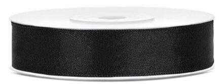 Decoratie satijn sierlint - zwart - 12 mm x 25 meter - Cadeaulint satijnlint