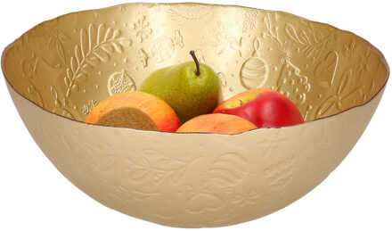 Decoratie schaal/fruitschaal van glas goud rond D28 x H11,5 cm - Schalen Goudkleurig