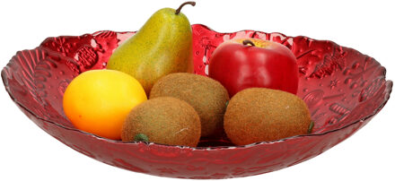 Decoratie schaal/fruitschaal van glas rood rond D30 x H6 cm