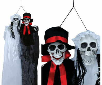 Decoratie skeletten/geraamte bruid en bruidegom - Halloween/horror - hangend - 90 cm Multi