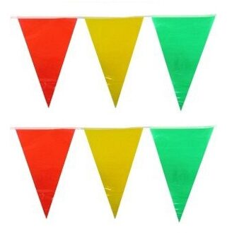 Decoratie slingers vlaggenlijn - Set van 2x stuks - geel/rood/groen - 10 meter - Carnaval slinger