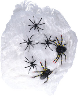 Decoratie spinnenweb met spinnen - zakje van 100 gram - Halloween - versiering - 20 x 22 cm