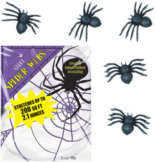 Decoratie spinnenweb/spinrag met 70x spinnetjes - Halloween/horror versiering