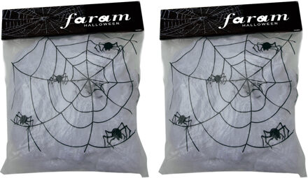 Decoratie spinnenweb/spinrag met spinnen - 4x - 100 gram - wit - Halloween/horror versiering