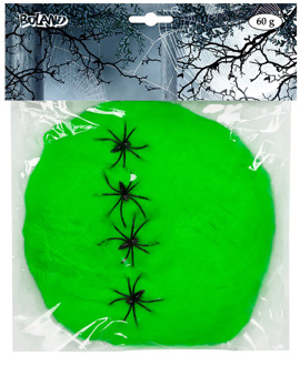 decoratie spinnenweb/spinrag met spinnen - 60 gram - lichtgroen - Halloween/horror versiering - Feestdecoratievoo