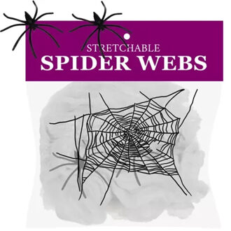 Decoratie spinnenweb/spinrag met spinnen - 60 gram - wit - Halloween/horror versiering