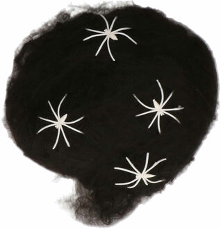 Decoratie spinnenweb/spinrag met spinnen - 60 gram - zwart - Halloween/horror versiering - Feestdecoratievoorwerp