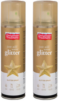 Decoratie spray - 2x - goud - glitter -150 ml - spuitbus - decospray