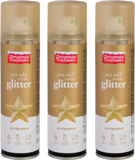 Decoratie spray - 3x - goud - glitter -150 ml - spuitbus - decospray