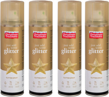 Decoratie spray - 4x - goud - glitter -150 ml - spuitbus - decospray