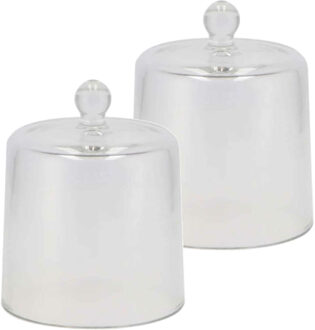 Decoratie stolp - 2x stuks - transparant glas - D11 x H13 cm - cloche stolpen - Decoratieve stolpen