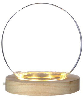 Decoratie stolp - glas - houten plateau - LED licht - D13 x H13 cm - Decoratieve stolpen Transparant