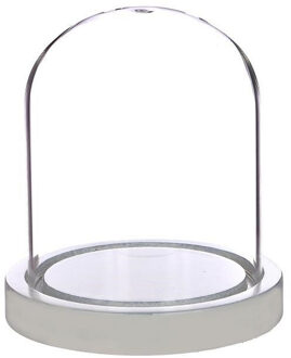 Decoratie stolp - glas - houten wit plateau - D12 x H13 cm - Decoratieve stolpen Transparant