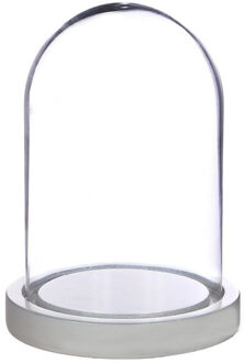 Decoratie stolp - glas - houten wit plateau - D12 x H16 cm - Decoratieve stolpen Transparant