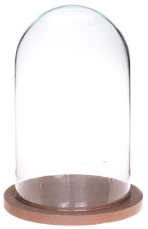 Decoratie stolp - glas - op houten plateau - 14 x 25 cm