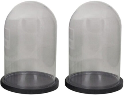 Decoratie stolp op plateau - 2x - glas - zwart 22 cm - woonaccessoires - deco stolp