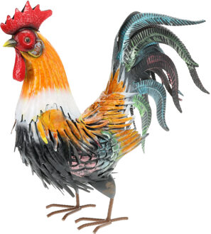 Decoratie Tuinbeeld Haan - metaal - 38 x 14 x 40 cm - Tuinbeelden Multikleur