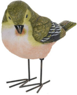 Decoratie Tuinbeeld vogeltje - groenling - metaal - 10 cm - Tuinbeelden