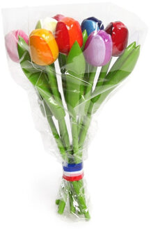 Decoratie tulpen boeket - gekleurd - 20 cm - hout - bloemen boeket - Hollandse tulpen