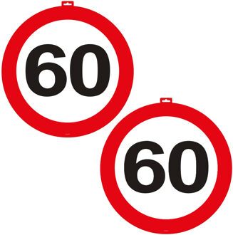 Decoratie verkeersbord 60 jaar - 2x - 47 cm - karton - deurbord - 60e verjaardag versiering