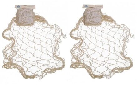 Decoratie visnet - 2x - 120 x 250 cm - Maritieme decoratie - naturel kleur Creme