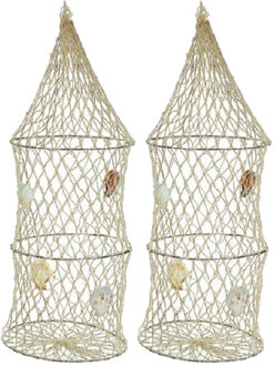 Decoratie visnet - 2x stuks - 3 ringen - vissers fuik - 16 x 50 cm - maritieme deco