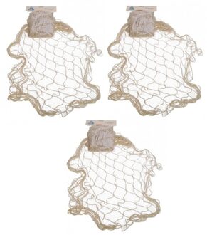 Decoratie visnet - 3x - 120 x 250 cm - Maritieme decoratie - naturel kleur