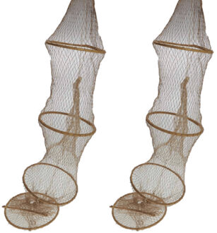 Decoratie visnet/vissers fuik met 4 ringen 120 cm - 2x - Maritieme woonaccessoires - Visfuiken