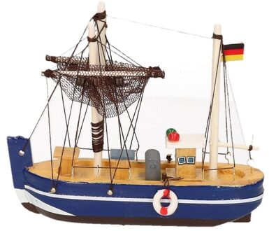 Decoratie vissersboot blauw 14 cm