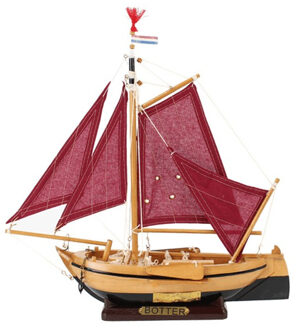 Decoratie vissersboot Botter met rode zeilen 34 cm - Beeldjes Multikleur