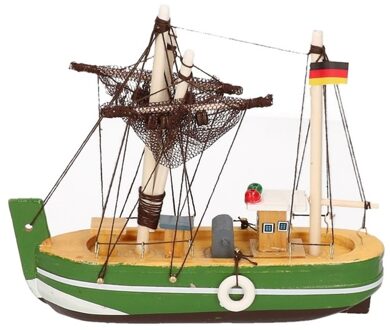 Decoratie vissersboot groen 14 cm