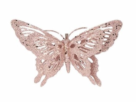 Decoratie vlinder roze 15 x 11 cm