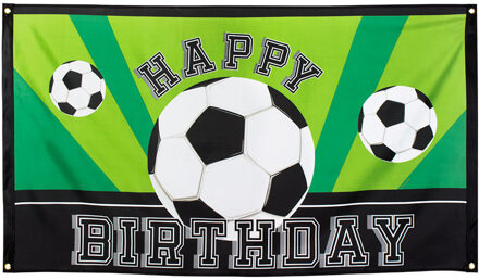 Decoratie - Voetbal Polyester Vlag Happy Birthday 90x150cm