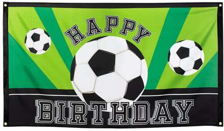 Decoratie - Voetbal Polyester Vlag Happy Birthday 90x150cm