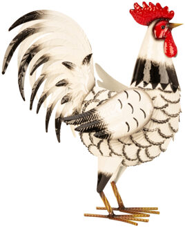Decoratie vogel beeldje - Haan/kip - 41 x 34 cm - metaal
