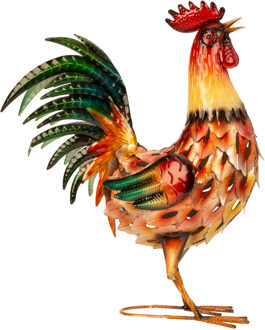 Decoratie vogel beeldje - Haan/kip - 55 x 43 cm - voor binnen en buiten - kleuren mix - metaal