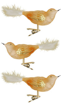 Decoratie vogels - 3x - goud - 11 cm - op clip - glas - kerstboomversiering