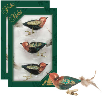 Decoratie vogels - 6x - groen/blauw - 11 cm - op clip - glas - kerstboomversiering