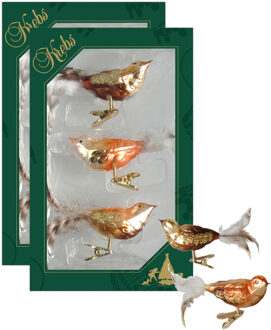 Decoratie vogels - 6x stuks - op clip - bruin tinten - 11 cm - glas - decoratievogeltjes