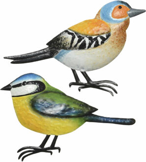 Decoratie vogels/muurvogels Vink en pimpelmees voor in de tuin 38 cm - Tuinbeelden Multikleur