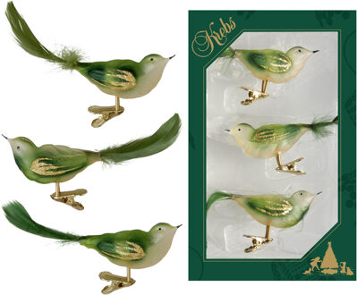 Decoratie vogeltjes - 9x - groen - op clip - 11 cm - glas - luxe glazen kerst vogels