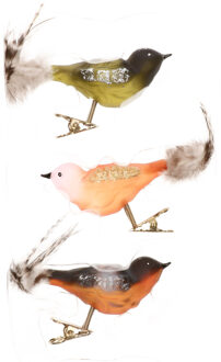 Decoratie vogeltjes - op clip - 3x - gekleurd - 11 cm - glas - Kerstvogeltjes