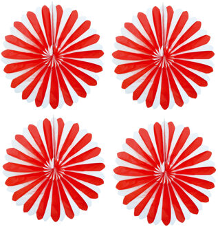 Decoratie waaiers - 4x - rood/wit - Dia 35 cm - Hangende versieringen/Feestartikelen