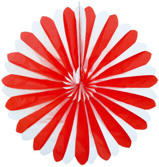 Decoratie waaiers - rood/wit - Dia 35 cm - Hangende versieringen/Feestartikelen