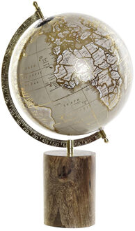 Decoratie wereldbol/globe goud/bruin op metalen voet 22 x 41 cm