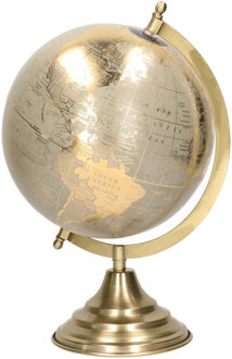 Decoratie wereldbol/globe goud/grijs op metalen voet 22 x 34 cm - Wereldbollen