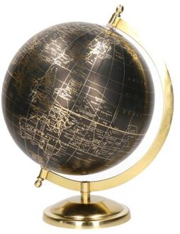 Decoratie wereldbol/globe goud/zwart op metalen voet 22 x 27 cm - Wereldbollen
