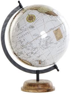 Decoratie wereldbol/globe wit op acacia hout voet 37 x 28 cm