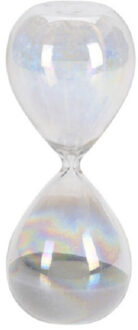 Decoratie zandloper lichtgrijs parelmoer van glas 6 x 6 x 15 cm