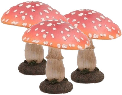 Decoratief Paddenstoel - 3x - Beeldje - 15 cm - Tuin en Huis - Herfstdecoratie - Polyresin - Ornamen